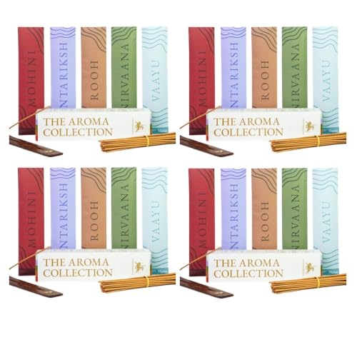 Image of The Aroma Collection Luxury Incense Sticks | 60 Bambooless Incense Sticks | Pure Sheesham Wood Stand | Long Lasting Fragrance | Complete Sensory Journey | Ethically Crafted, Pack of 4