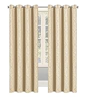 OpulentDreams Embossed Woven Thermal Curtains - Room Darkening Ring-Top Curtains for Bedroom & Living Room - Includes Tie Backs - Pair of Panels (Beige - Eyelet, 46 x 54 (116 x 137cm))