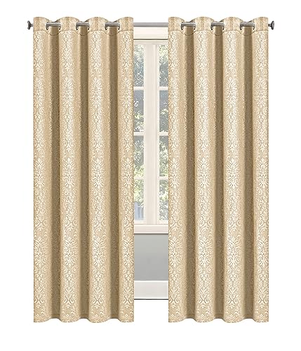 OpulentDreams Blackout Curtains - Thermal Ring Top Window Curtains for Bedroom & Living Room - Includes Two Tie Backs - Pair of Panels (90" x 90" (228 x 228 cm), Beige - Eyelet)