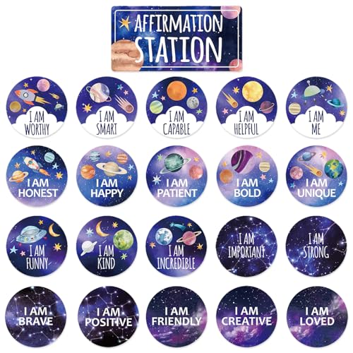 VABAMNA Outer Space Affirmation Station Bulletin Board Set, Positive Classroom Decor Affirmation Mirror for Teacher Welcome Back to School Supplies Classroom Home Wall Door Decor