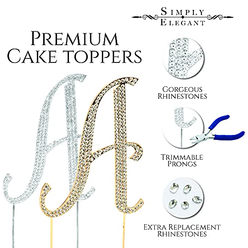 Sparkly Rhinestones Gold Cake Topper - Monogram Letter Decoration For Wedding, Birthday, Gender Reveal & Anniversary Cakes – 4" Tall (K) #TOP2