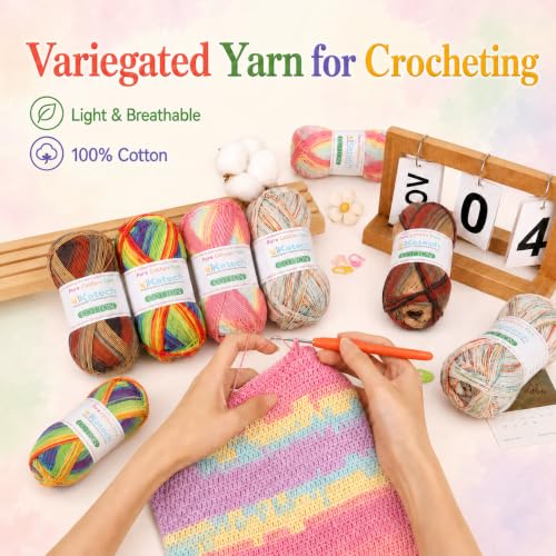 Image of Katech 1OO% Ombre Cotton Yarn for Crocheting-2 Sport Weight Baby Yarns