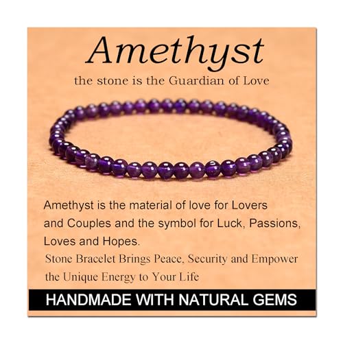 Massive Beads Amethyst - Guardian Stone - Handmade Handmade Yoga Stretch Elastic Bracelet Natural Stone Crystal Healing Power Energy Gifts For Unisex Adult 4Mm cover