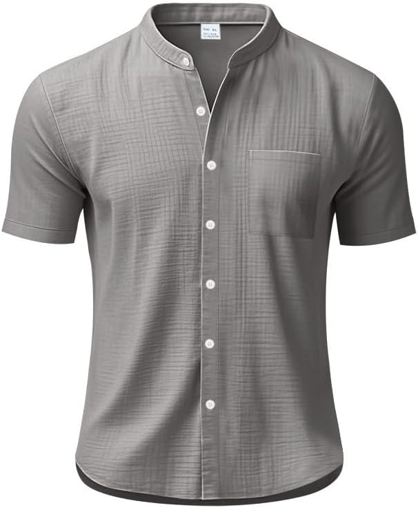Men's Cotton-Linen Shirt - Short Sleeve Button Down Breathable Business Casual Shirt with Pocket for Vacations - Image 3