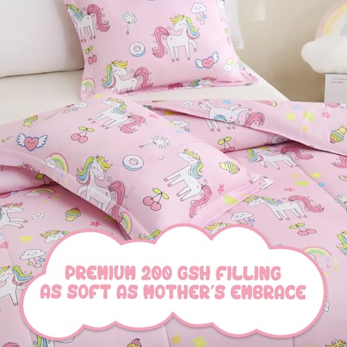 Image of Yibeizi Pink Unicorn Bed Comforter Set for Girls Full Size Bedding