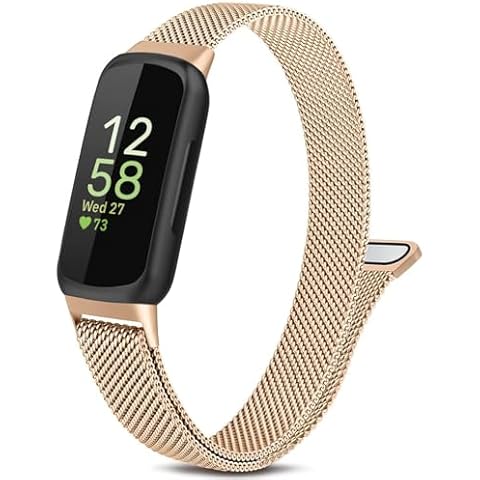 Metal Band Compatible with Fitbit Inspire 3 & Inspire 2, Breathable Stainless Steel Mesh Loop Magnetic Adjustable Replacement Strap Wristband for Women Men Rose Gold Cover