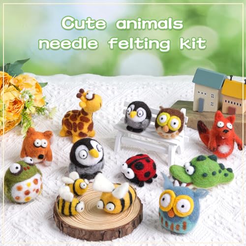Image of Fedmut Needle Felting Wool Kit Felting Kit, 13 Cute Animals Tools Supplies | 26 Colors Vibrant Wool, Needle Felting Starter Kit with Instruction, Felting Tools Supplies for Beginners & Adults