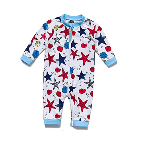 Baby Boys Sunsuits/Swimwear UPF 50+ Sun Protection One Piece Full-Length Zipper Swimsuits with Sun Cap.