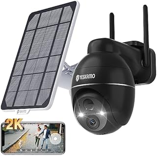 YESKAMO 2K Überwachungskamera Aussen Akku Solar WLAN Kamera Überwachung Aussen Solar Kabellos 15000 mAh IP66, 360° Farbige Nachtsicht 30m, PIR Bewegungsmelder, Flutlicht mit Sirene 2-Wege-Audio