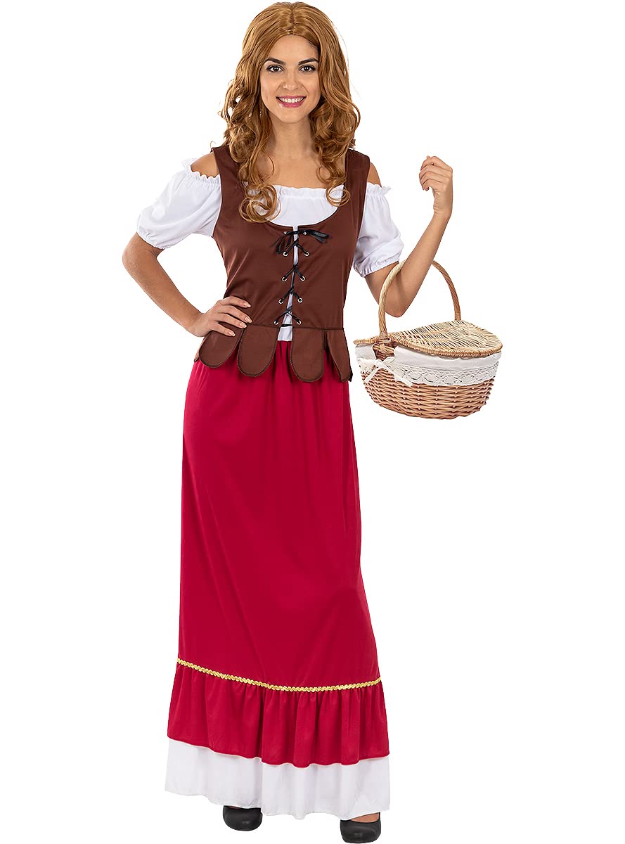 Funidelia | Disfraz de tabernera medieval clásica para mujer Edad Media, Campesino - Disfraz para adultos y divertidos accesorios para Fiestas, Carnaval y Halloween - Marrón