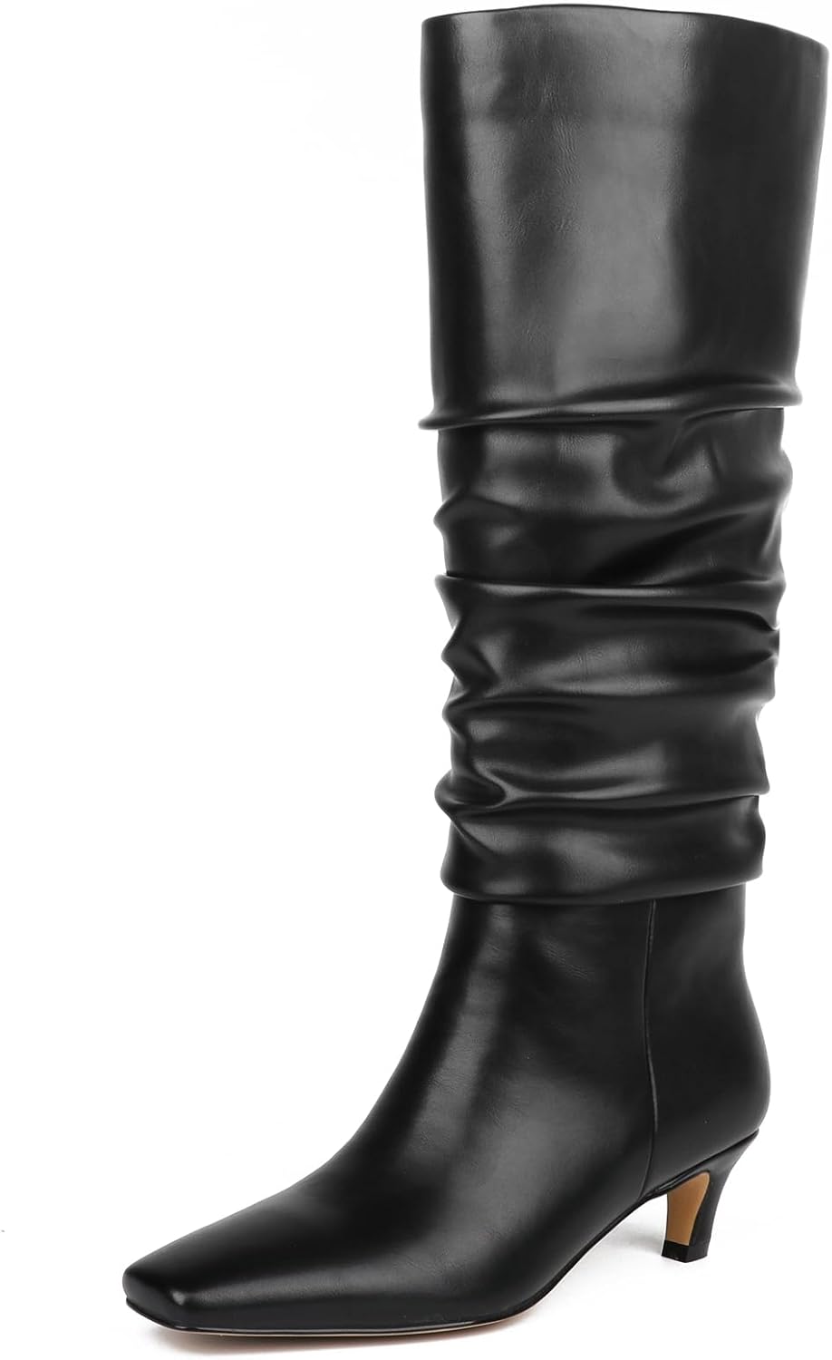 KysBloes Knee High Slouch Boots for Women Low Kitten Heel Long Boot Square Toe Fall Slouchy Boots Comfortable Fashion Shoes(Black,US size 7)