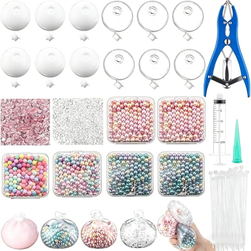 DIY Stress Ball Making Kit 15 Pcs Squishy Maker Kit with Clear TPR Skins Vacuum Tool and Expander Custom Stress Ball Craft Kit for Adults Self Care Gift Office Relaxation (#4)