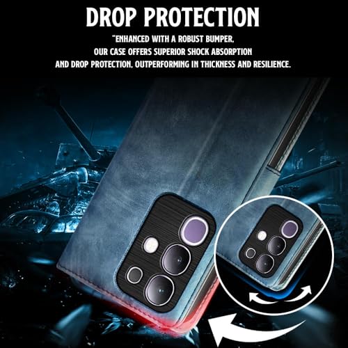 Image of WOW IMAGINE Shock Proof Flip Cover Back Case for Vivo T4x 5G | iQoo Z10x 5G | Vivo Y31 Pro 5G (Magnetic Button Flip Case | Wallet Pockets & Stand | Leather Finish | Aquamarine)