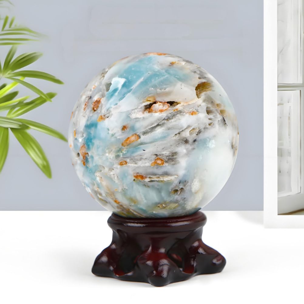 DQFOCPHHAA Sky Blue Crystal Ball Decorative Ball Fortune Telling Ball with Wooden Stand for Witchcraft, Fengshui, Aura Home Desk Decor,45~55mm