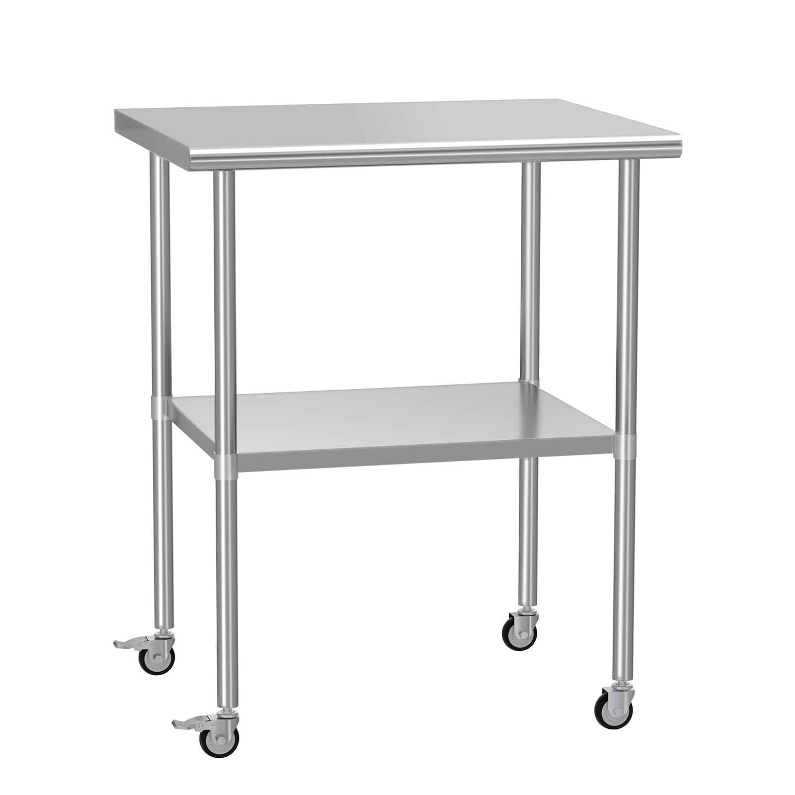 HOCCOT Stainless Steel Table with Wheels 24" x 30" Utility Worktable with Adjustable Undershelf for Commercial Kitchen, Garage, Restaurant