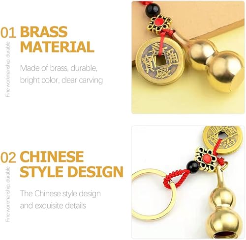 Miniatura 7 de Llavero chino de Wu con diseño de calabaza Wu Lu, 4 piezas, Feng Shui, moneda, llavero de calabash, colgante de calabash, llavero para buena suerte,