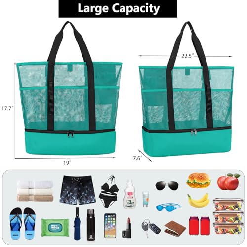 Image of Beach Bag with Cooler,Mesh Beach Bags for Women Sandproof for Pool and Swimming Travel Daily with Durable 8 Pocket