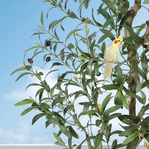 GarveeHome Olive Trees Artificial Indoor, 7ft Tall Faux Silk Plant - Fake Potted Tree with White Planter, Artificial Plants with Natural Wood Trunk and Lifelike Fruits for Home Office Decor, 2 Pack