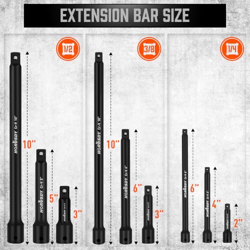 Image of 12Pcs Socket Extension Set, 1 /4 inch, 3 /8 inch and 1 /2 inch Impact Drive Socket Extension, Socket Adapters, Drive Tool Accessory, CR-V Steel