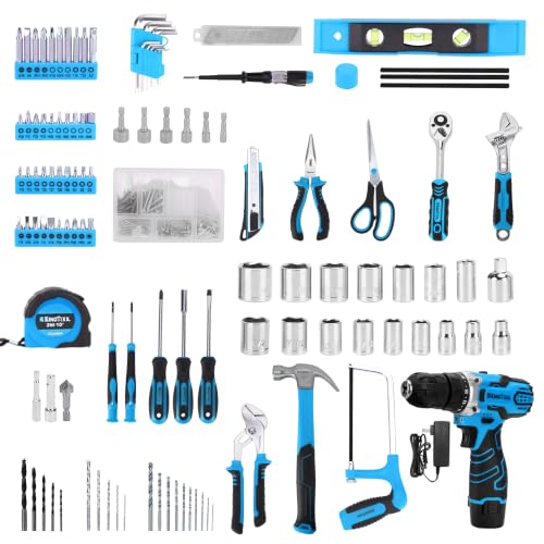 Image of KingTool 276-Piece Tool Set Kit with 12V Cordless Power Drill (Blue)