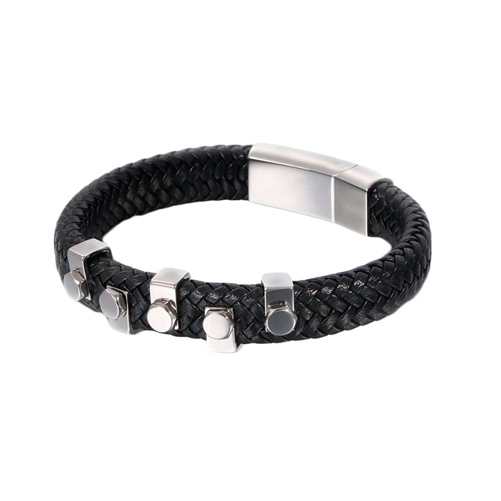 Daesar Pulseras para Hombre,Tejida Trenzada Pulsera de Hombre Cuero Negro/Plata/Oro