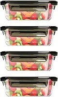 Kit 4 Potes de Vidro Hermético Retangular com Tampa, 680ml - Marmita para Comida com 4 Travas, Organizador Porta Frios e Mantimentos na Geladeira, Vai ao Microondas, Forno e Lava-Louças