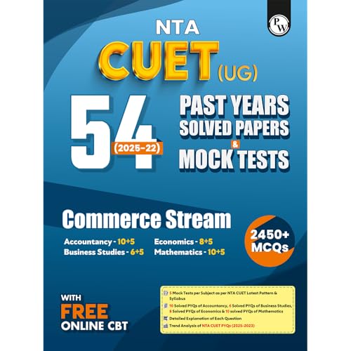 Image of PW CUET UG Entrance Exam Books 2026 - Commerce Stream | 54 Previous Year Question Papers (2025-2022) | 2450+ MCQs Question Bank | CUET UG Mock Test Book | Free Online CBT | NTA Pattern