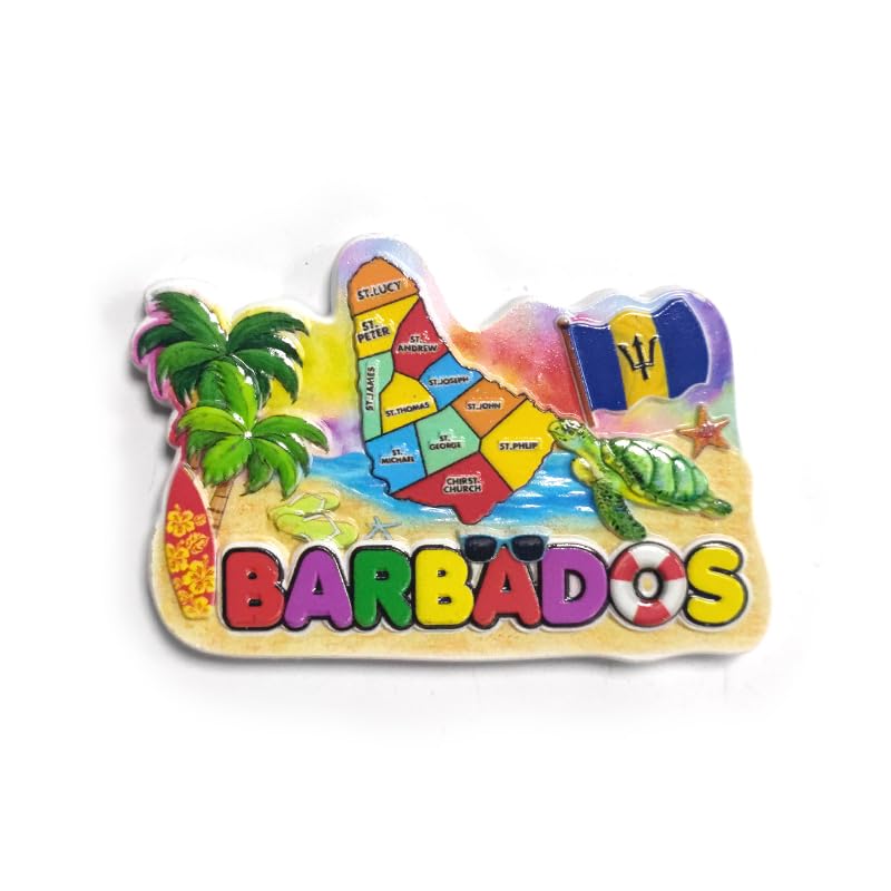 Imán decorativo 3D pintado a mano con mapa de Barbados