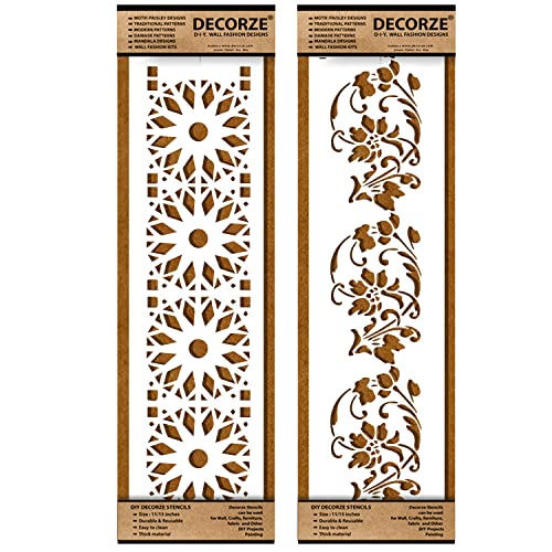 Image of Border Stencils for DIY Home Decor | Floral, Pattern & Wall Border Stencils for Painting Furniture & Art Projects DB-57-58