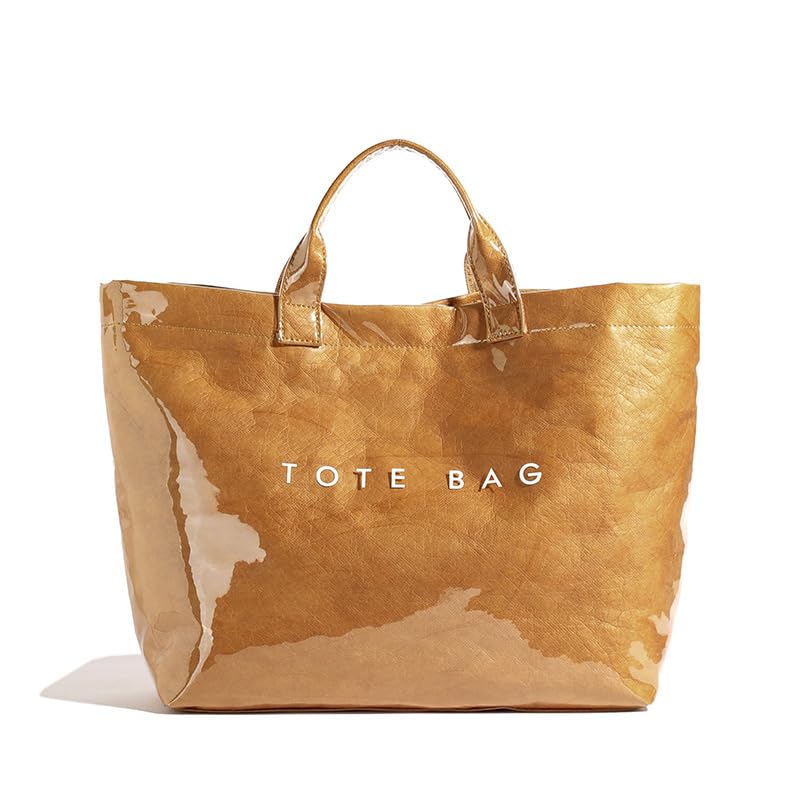Tote bag for women large capacity brown waterproof coated paper lightweight for office travel gym college-image-2