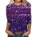Sheer Tops Daily Deals of The Day Womens 3/4 Sleeve Shirts Shinny Sequin Print Fashion 2024 Loose Fit Plus Size Glitter Tops Deals Under 20 Dollars Gifts for Boyfriend Purple