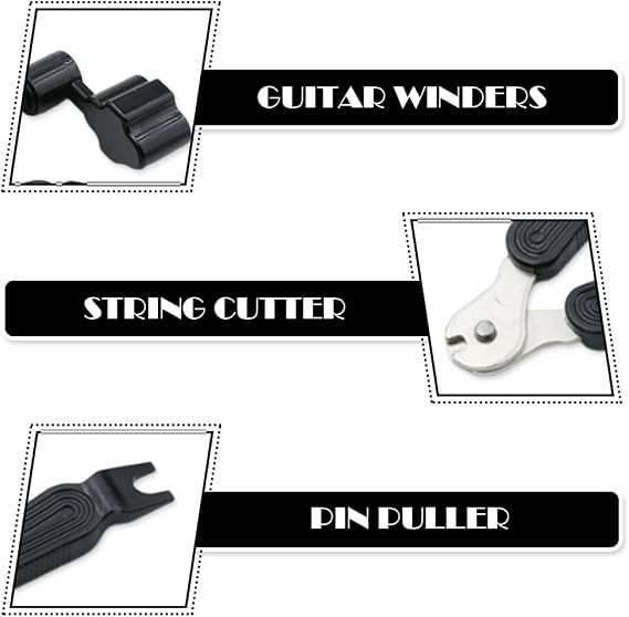 3-in-1 Guitar String Winder, Cutter & Bridge Pin Puller, Ergonomic Restringing Tool, Black Guitar Accessories for Maintenance & Repair