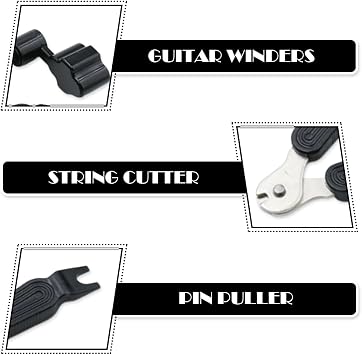 3-in-1 Guitar String Winder, Cutter & Bridge Pin Puller, Ergonomic Restringing Tool, Black Guitar Accessories for Maintenance & Repair