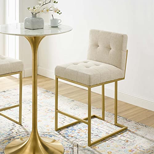Modway Privy Stainless Steel Upholstered Fabric Counter Stool, Gold Beige #TOP6