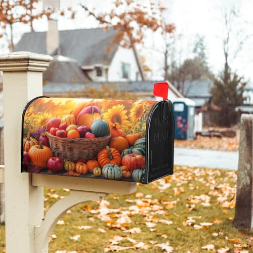 Image of Fall Harvest Mailbox Cover Magnetic Standard Size 21X18 Inch Autumn Floral Mail Box Covers Thanksgiving Pumpkin Mailbox Wraps Post Letter Box Cover for Seasonal Holiday Home Garden Yard Decor