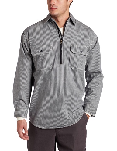 Key Industries Men's Long Sleeve Zip Front Hickory Stripe Logger Shirt, Medium
