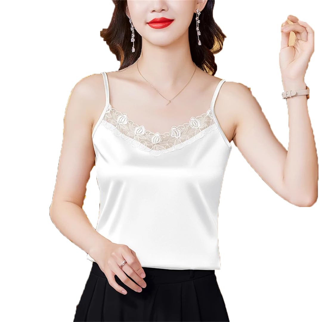 Débardeur d'été sans manches en satin de soie pour femme avec col en V