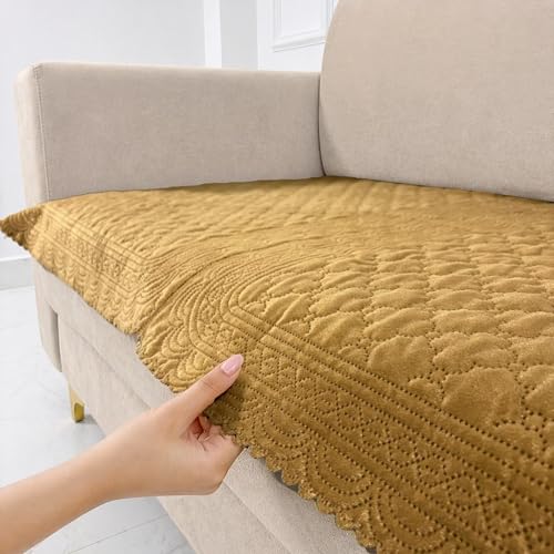 Image of Homerz Premium Petal Charm Sofa Cover | Embossed Floral Pattern | Soft Touch, Anti-Dust & Easy Wash Fabric Cloth, Washable and Durable (Mustard, 7(3+2+2) Seater, Only Seat Cover)