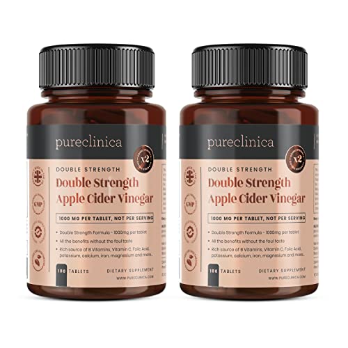 Double Strength Apple Cider Vinegar 1000mg x 360 Tablets (2 Bottles of 180 Tablets - 1 Years Supply)