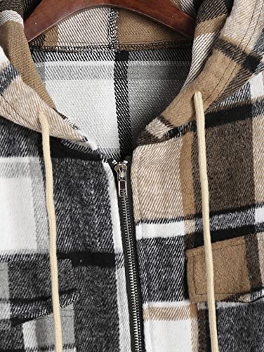 ZAFUL Women's Zip Up Hoodie Plaid Flannel Flap Pocket Casual Cropped Hooded Jacket Tops3