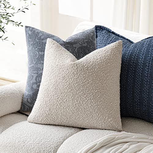 Image of Foindtower Pack of 2 Textured Boucle Throw Pillow Covers Accent Solid Pillow Cases Cozy Soft Decorative Couch Cushion Case for Chair Sofa Bedroom Living Room Home Decor, 18 x 18 Inch,Neutral Ivory
