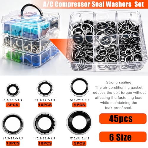 Image of Taiss 6 Set Car A /C Repair Kits,102PCS A /C Valve Core Kit+270pcs O Ring Seals+80pcs Valve Core Caps+45pcs A /C Compressor Seal Washers+16PCS AC Fuel Line Disconnect Tool Set+4PCS Oil seal hook(517PCS)