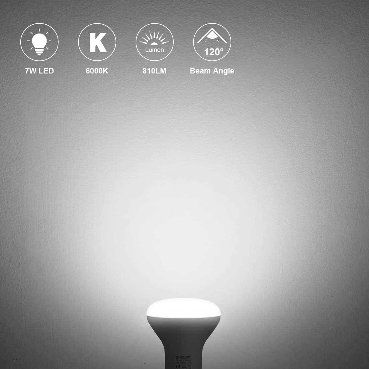 SanGlory 6 Pezzi LED Lampadine Faretti R63 E27 7W Equivalente a Alogena E27 60W, Luce fredda 6000K, 810LM, 120 Gradi di Luce, Lampade Riflettore LED R63 per Plafoniere, Non-dimmerabile (Freddo 6000K)