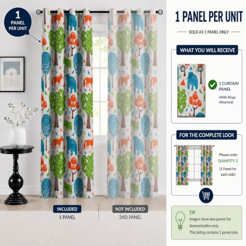 Image of BFAM Kids Blackout Curtains 6 feet Set of 1 - 100% Room Darkening, Thermal Insulated, Noise Reducing, Cute Animal & Rainbow Prints, Eyelet Curtains for Playroom, Bedroom & Nursery, Pack of 1 Curtain