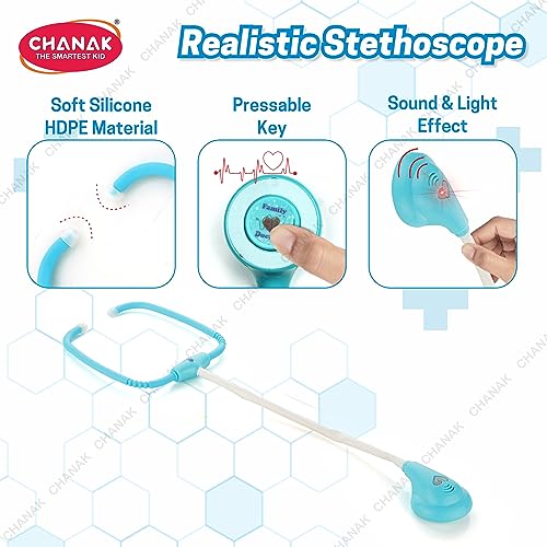 Image of Chanak Premium Doctor Set for Kids with LED Light Instruments, Pretend Play Doctor Set for Kids Above 3 Years, 10 Piece Doctor Kit for Boys & Girls, BIS Approved. (Blue)