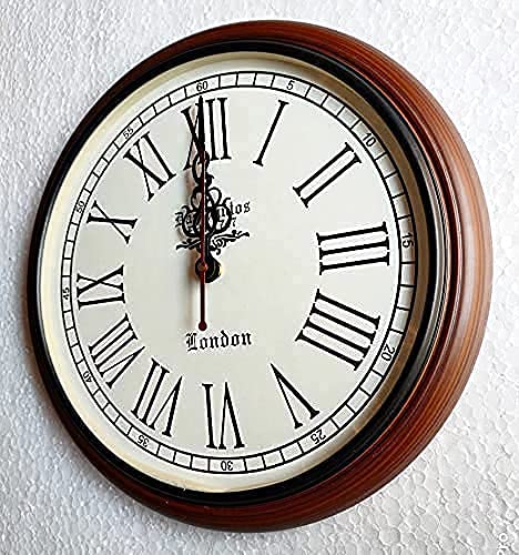 Image of Wooden Wall Clock Antique Style Art Unique Decorative for Home & Office Decore Brown 12 inch