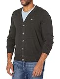 Tommy Hilfiger mens Cotton Cardigan Sweater, Charcoal Grey Hthr/ Th Deep Knit Black, Medium US