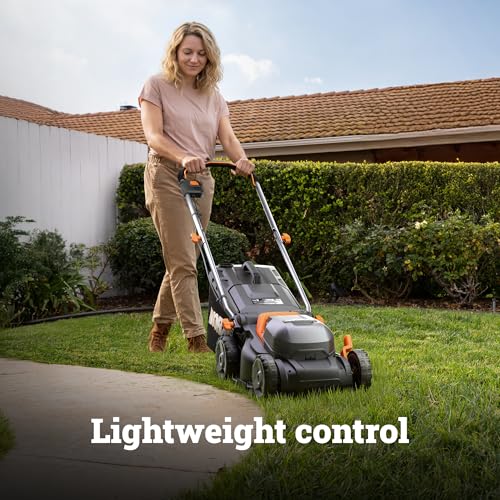 Image of WORX Cordless Lawn Mower, 14 inch Electric Mower with Brushless Motor, Lightweight Push Lawn Mower with 6-Position Height Adjustment for Small Yards, 2 Batteries & Charger Included, WG735