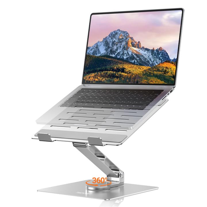 TECKNET Laptop Ständer mit 360 Drehbarer Basis, Laptopständer Höhenverstellbar, Faltbarer Laptop Stand, Ergonomischer Notebook Ständer für Schreibtisch, Kompatibel mit MacBook Air/Pro, bis 17'