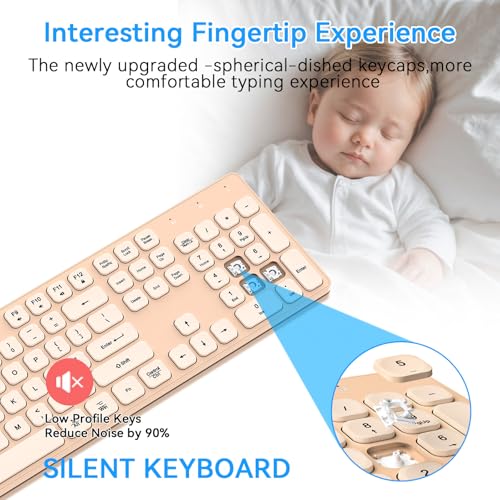 Image of Rechargeable Wireless Keyboard for Mac and Windows, Ultra Slim 2.4GHz Full-Size Keyboard with Low-Profile Quiet Keys, Compatible with PC, Laptop, Windows 11 /10 /8 /7 (Milk Tea)
